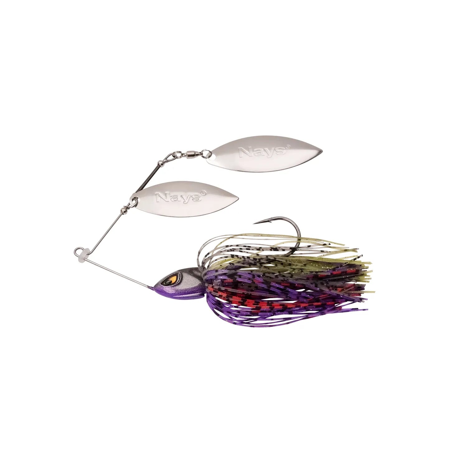 Angelköder von der Marke Nays in der Farbe violett / rot / braun mit einem Haken und zwei Spinnerblättern - Nays MZ RNNR L D-04 - ThurLure