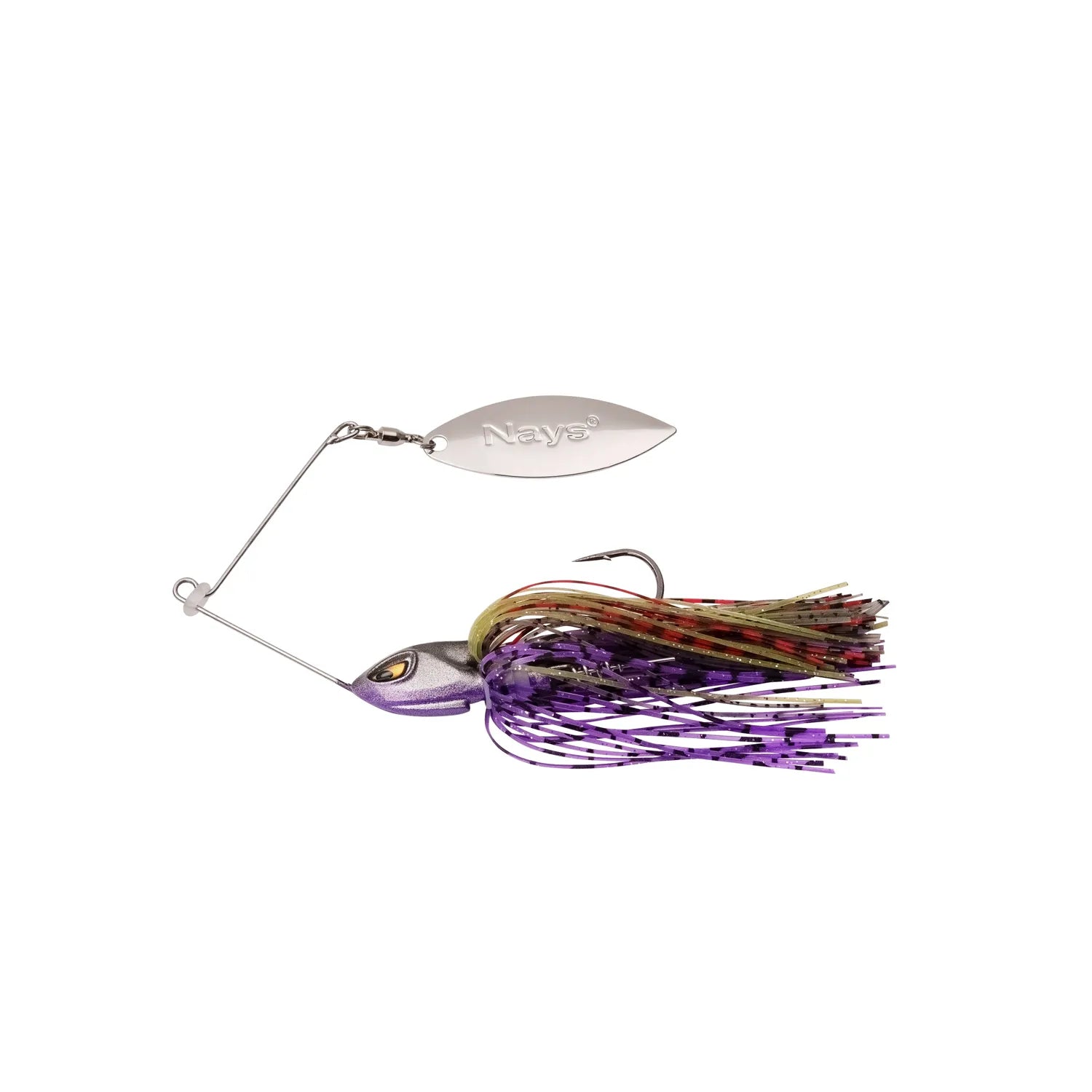 Angelköder von der Marke Nays in der Farbe violett / rot / braun mit einem Haken und einem Spinnerblatt - Nays MZ RNNRM D-04 - ThurLure