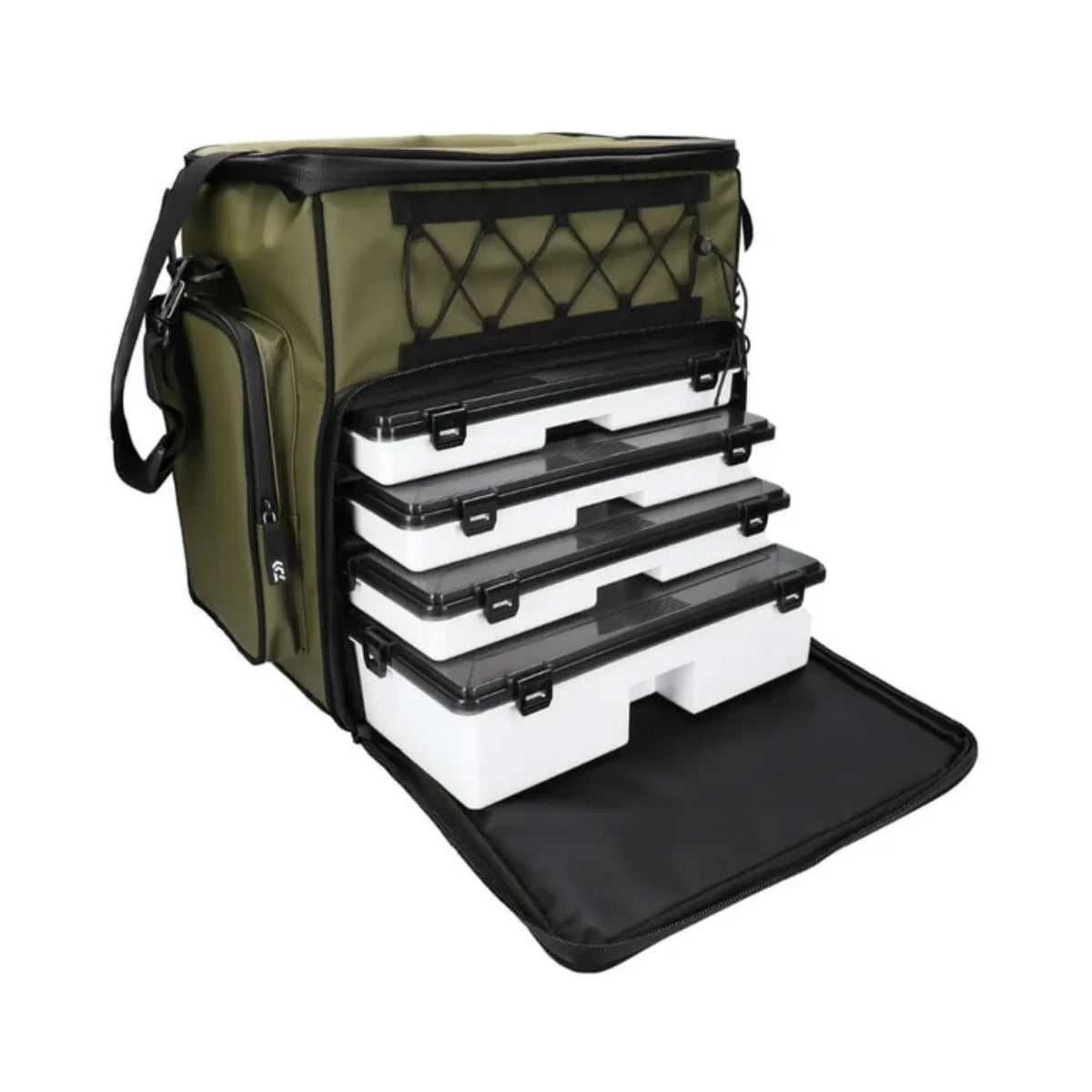 D-VEC WP 500 Tackle Box Rucksack XL geöffnet mit Boxen - ThurLure